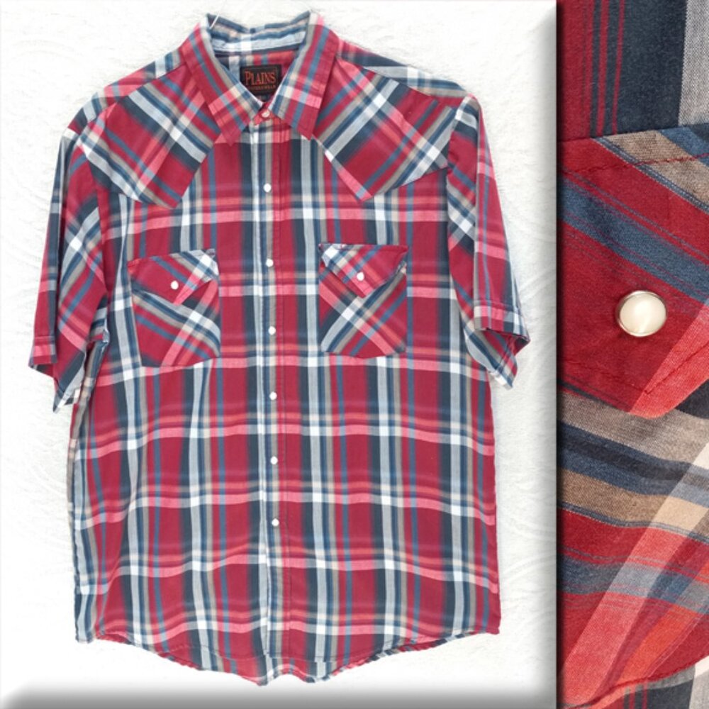 Vintage Plains Western Wear Pearl Snap Plaid Western Shirt LG (T-410)